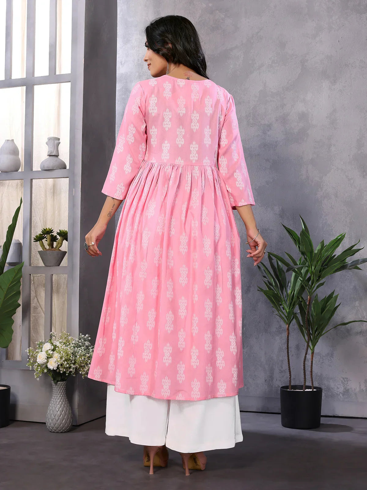 Rayon Embroidered Calf Length A-Line Kurta with Drawstring