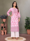 Cotton Embroidered Calf Length Straight Kurta