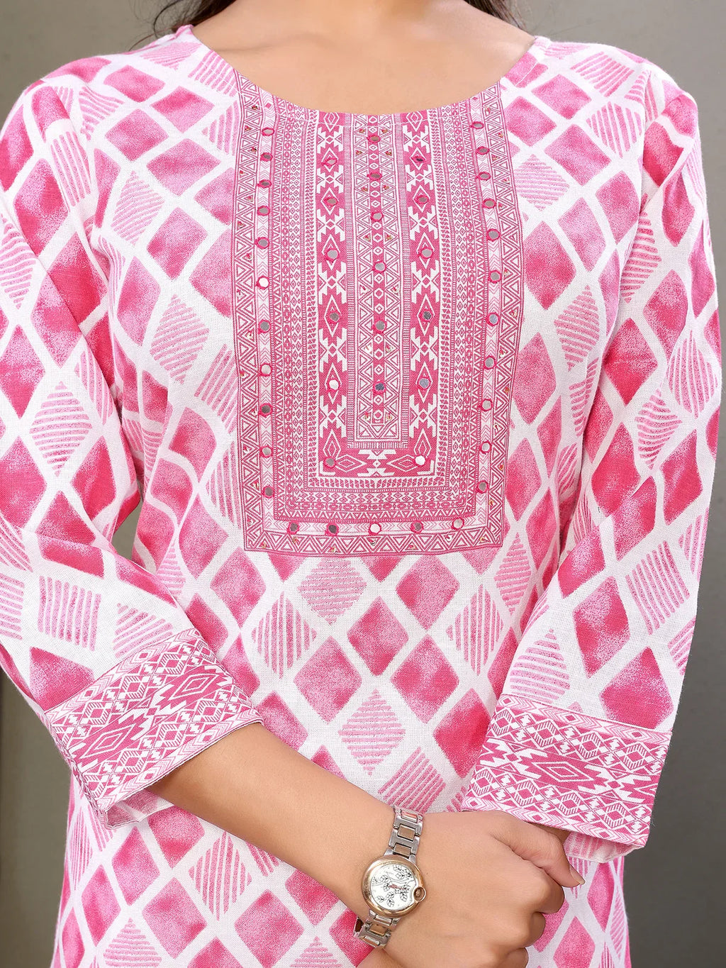 Cotton Embroidered Calf Length Straight Kurta