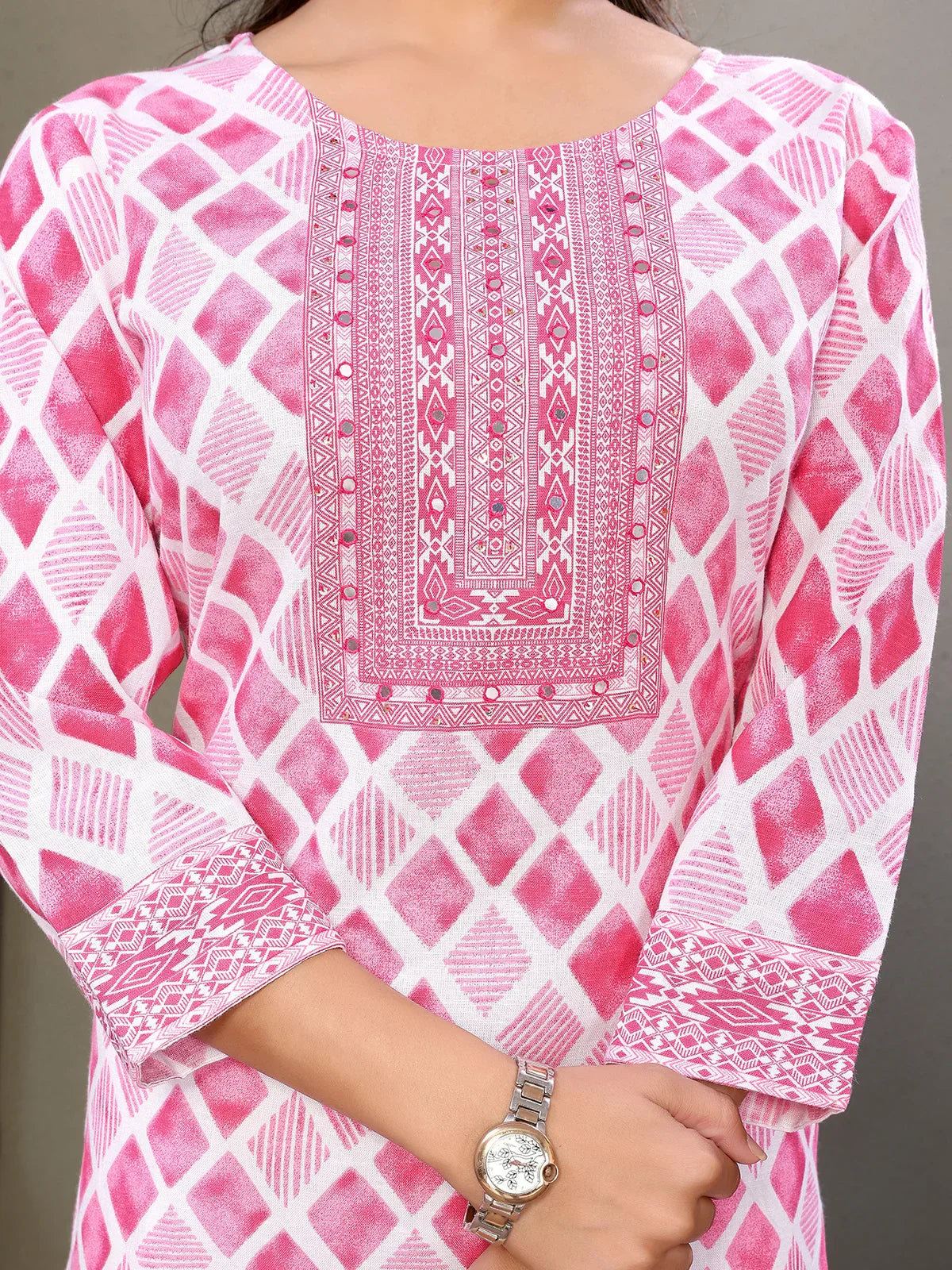 Cotton Embroidered Calf Length Straight Kurta