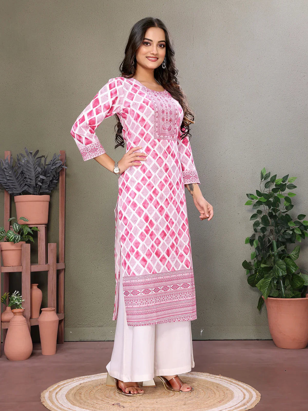 Cotton Embroidered Calf Length Straight Kurta