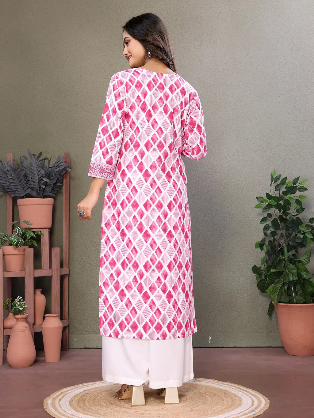 Cotton Embroidered Calf Length Straight Kurta