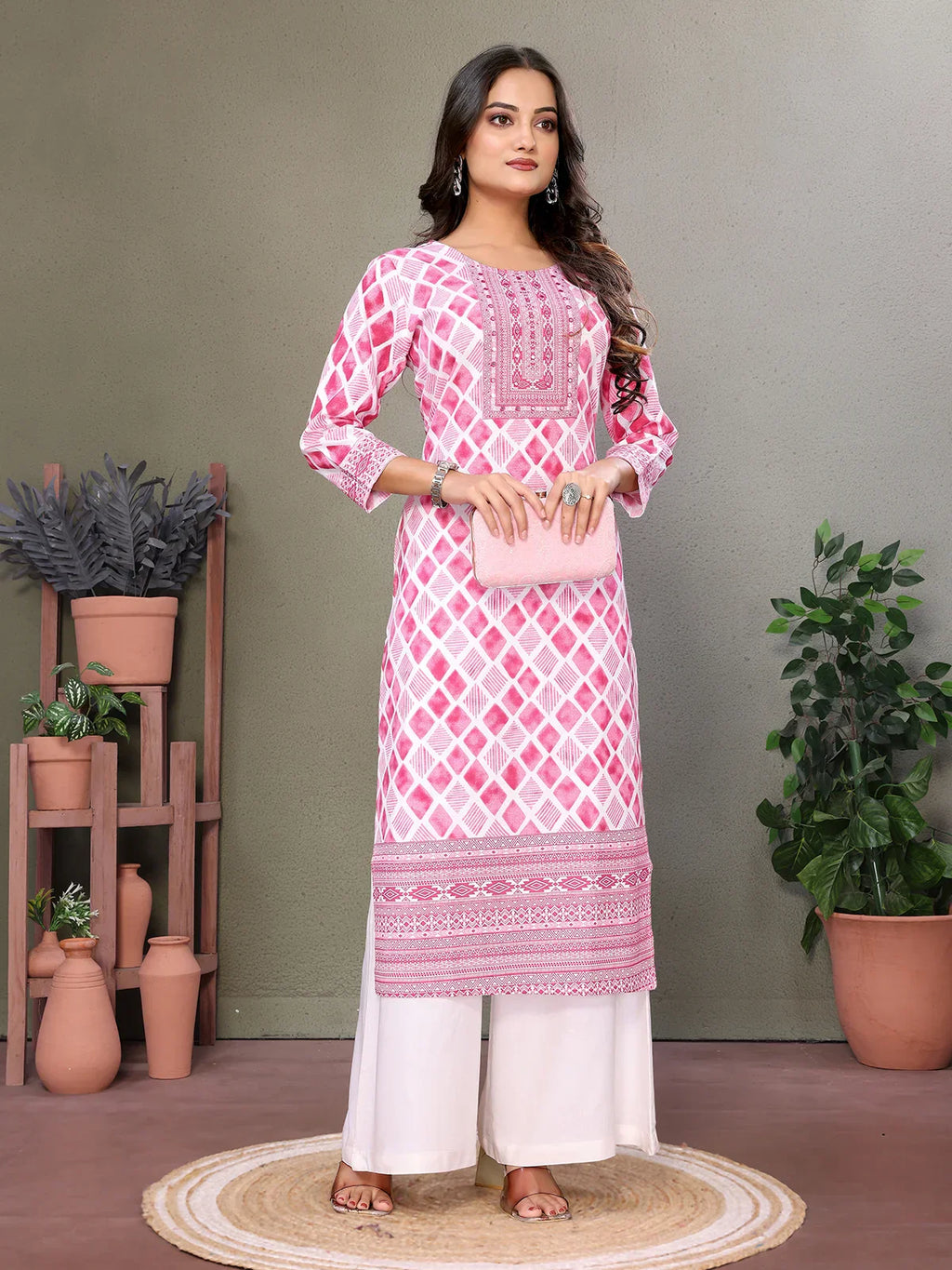 Cotton Embroidered Calf Length Straight Kurta