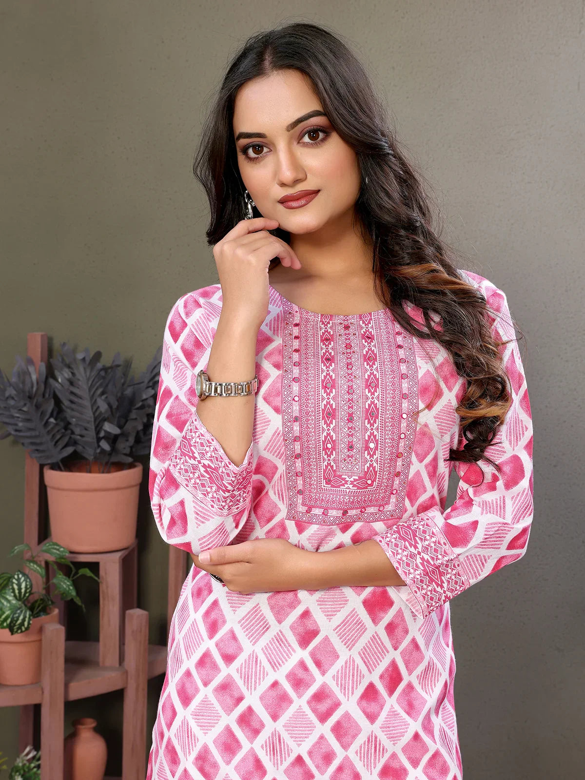 Cotton Embroidered Calf Length Straight Kurta