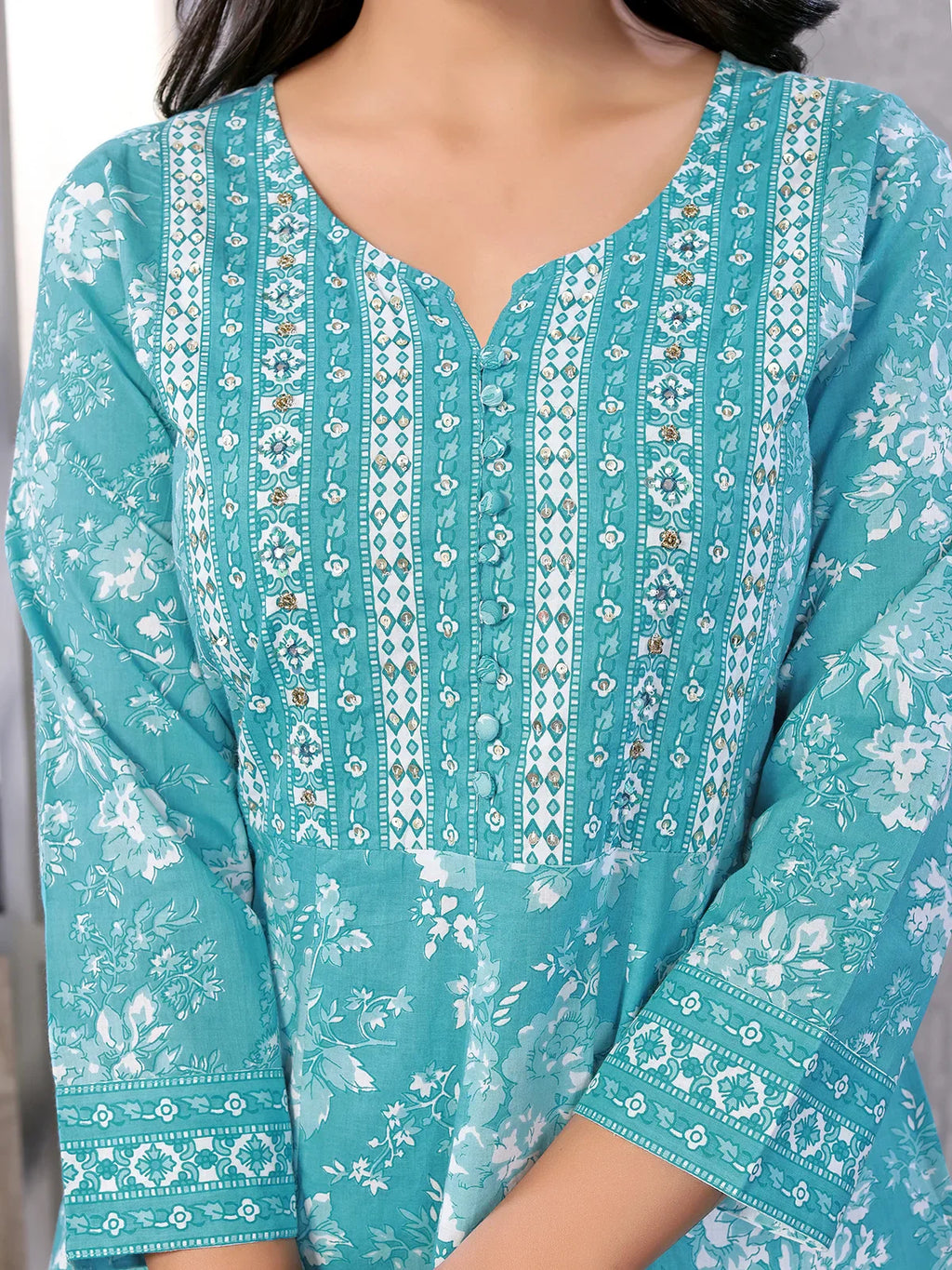 Cotton Embroidered Calf Length Anarkali Kurta