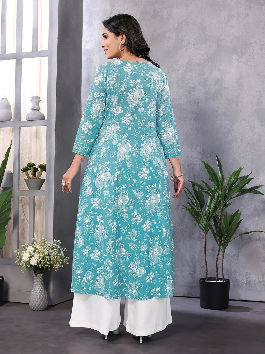 Cotton Embroidered Calf Length Anarkali Kurta