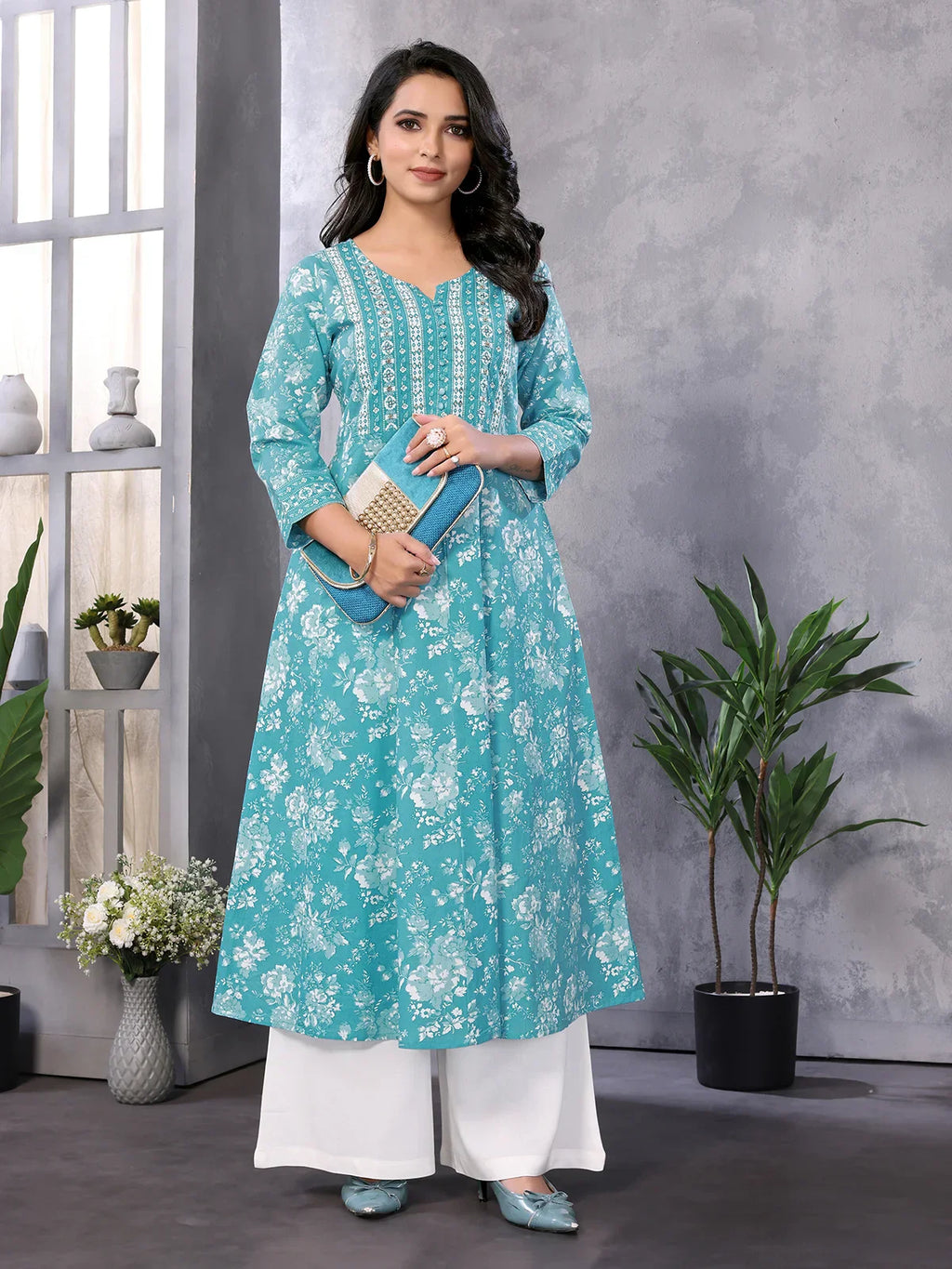 Cotton Embroidered Calf Length Anarkali Kurta