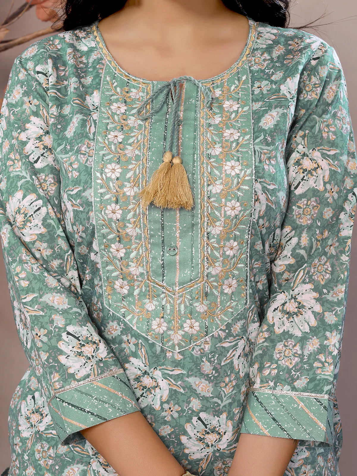 Cotton Embroidered Calf Length Straight Kurta