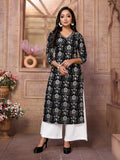 Cotton Embroidered Calf Length Straight Kurta
