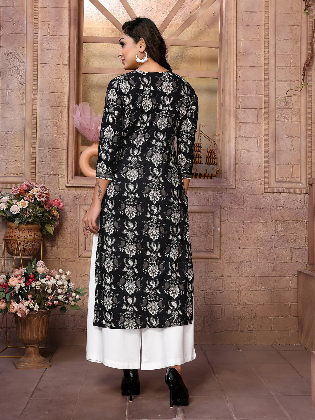 Cotton Embroidered Calf Length Straight Kurta