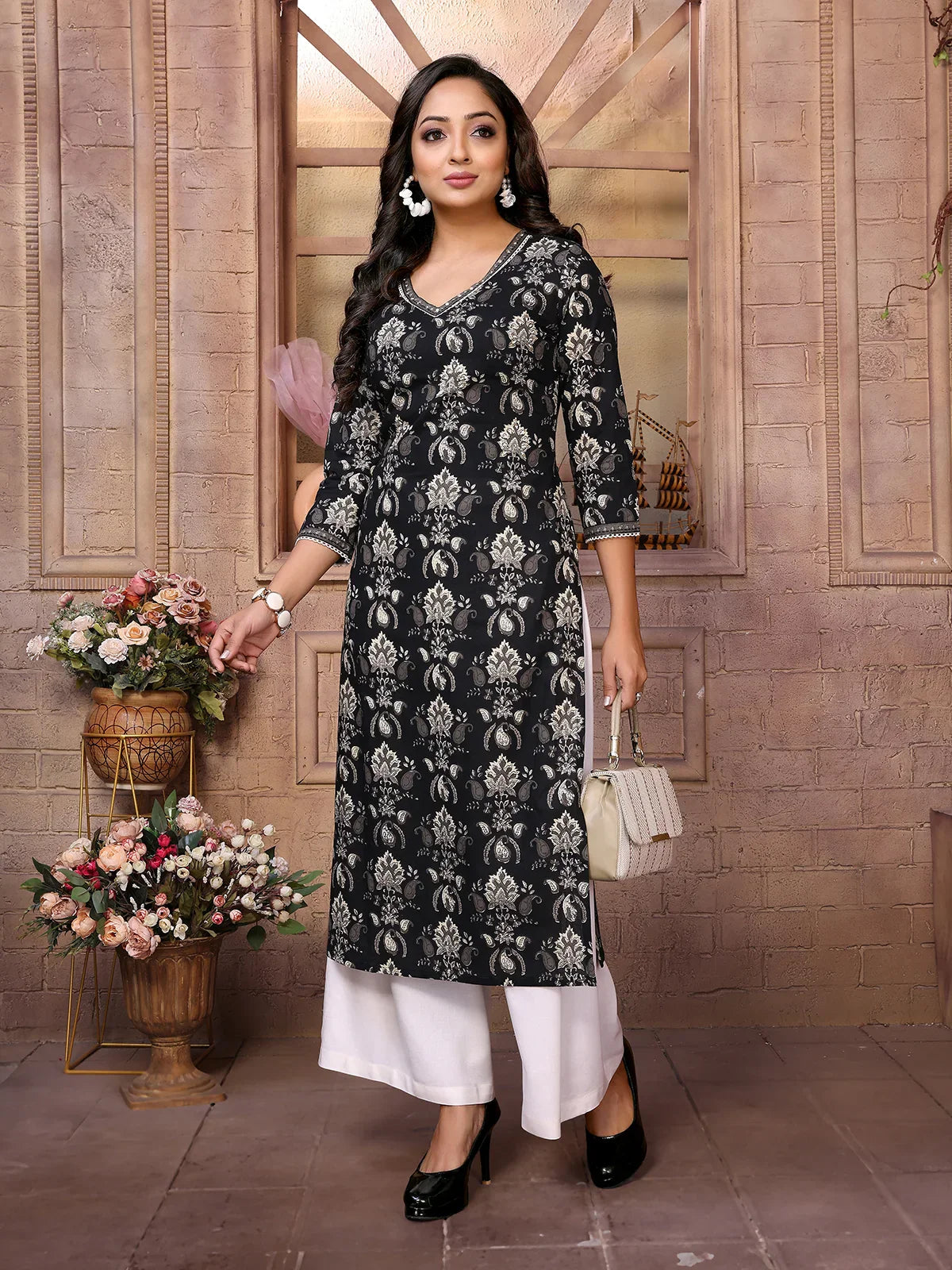 Cotton Embroidered Calf Length Straight Kurta