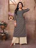 Cotton Embroidered Calf Length Straight Kurta