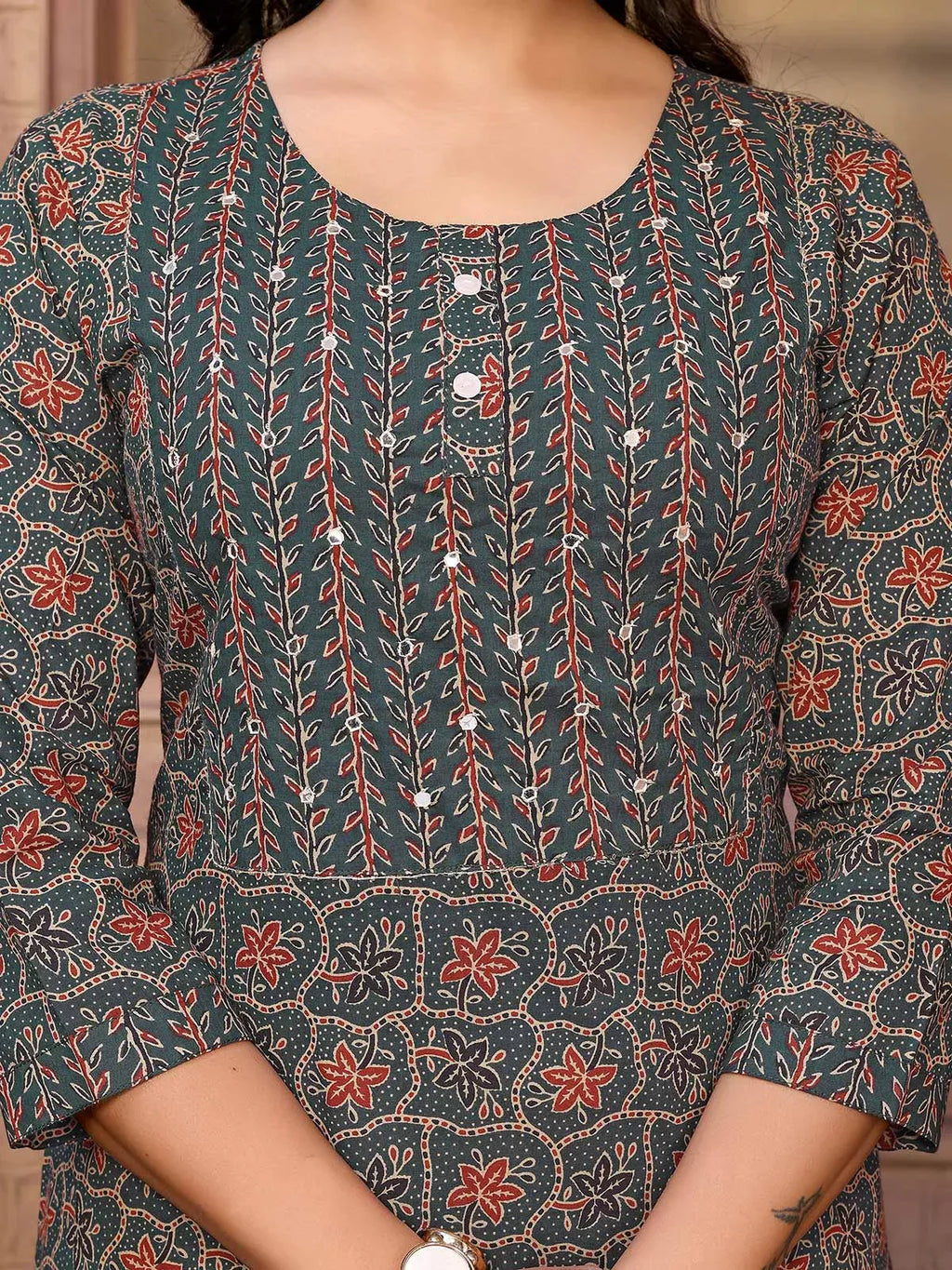 Cotton Embroidered Calf Length Straight Kurta