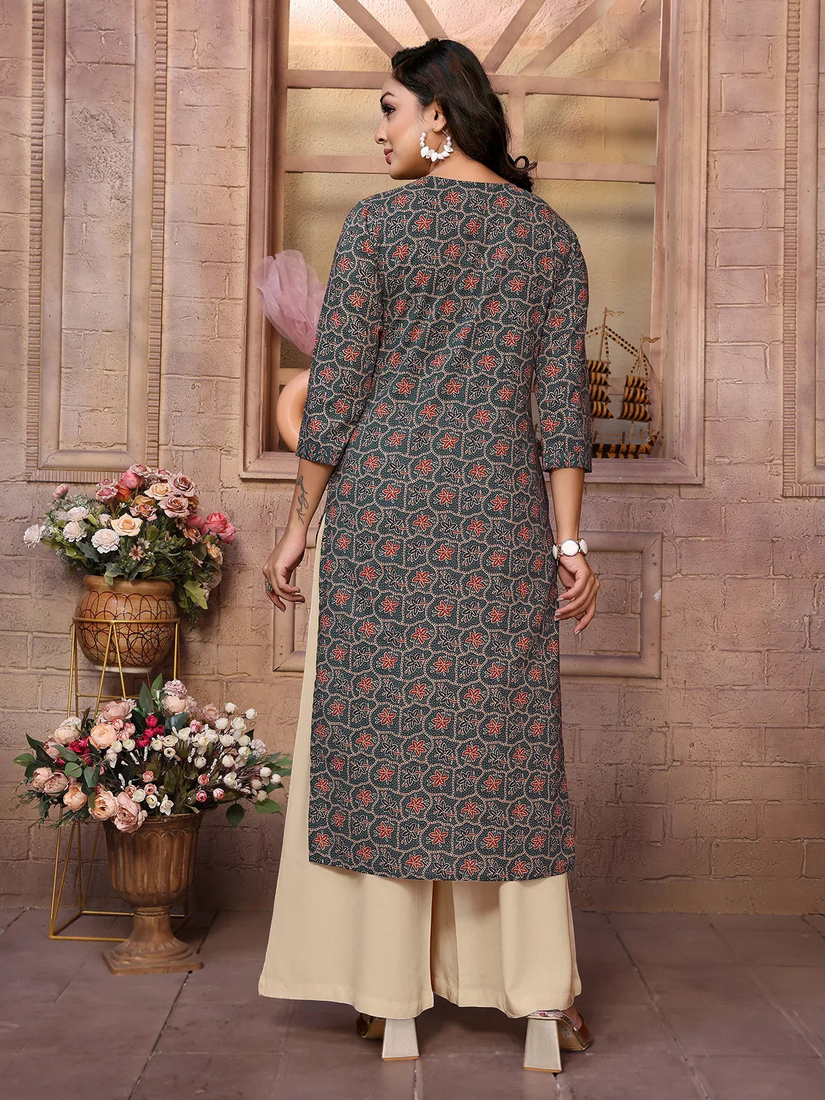 Cotton Embroidered Calf Length Straight Kurta