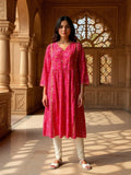 Chanderi Embroidered A-Line Calf Length Kurta