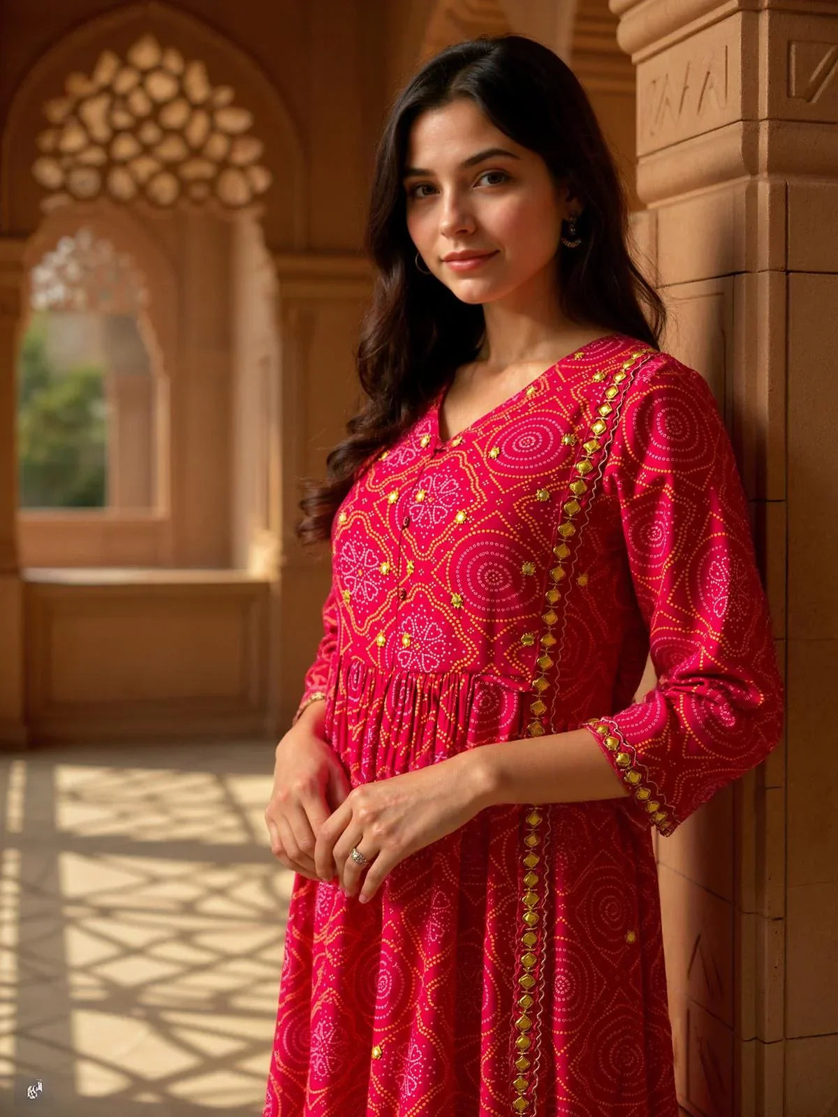 Chanderi Embroidered A-Line Calf Length Kurta