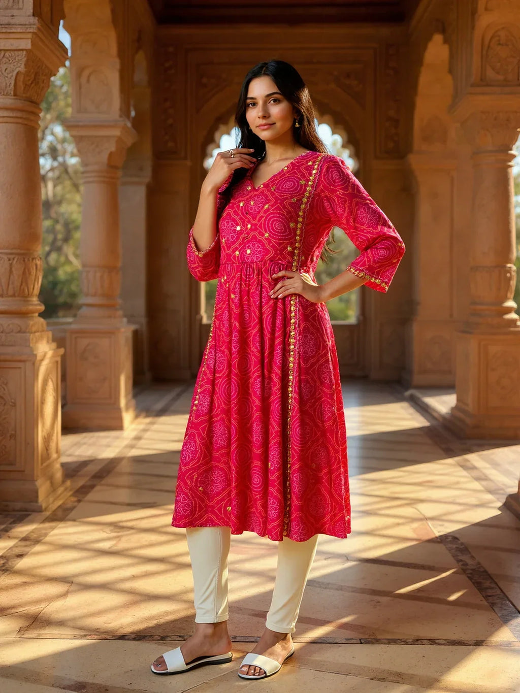 Chanderi Embroidered A-Line Calf Length Kurta