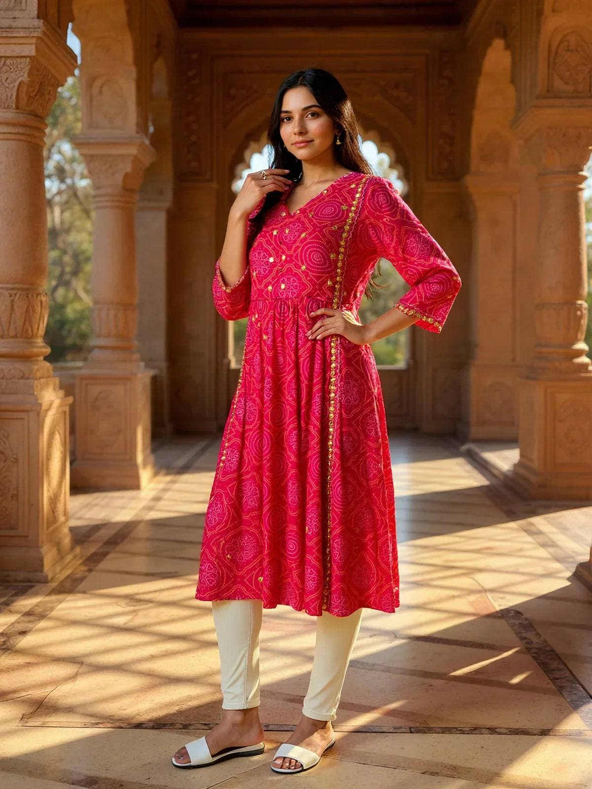Chanderi Embroidered A-Line Calf Length Kurta
