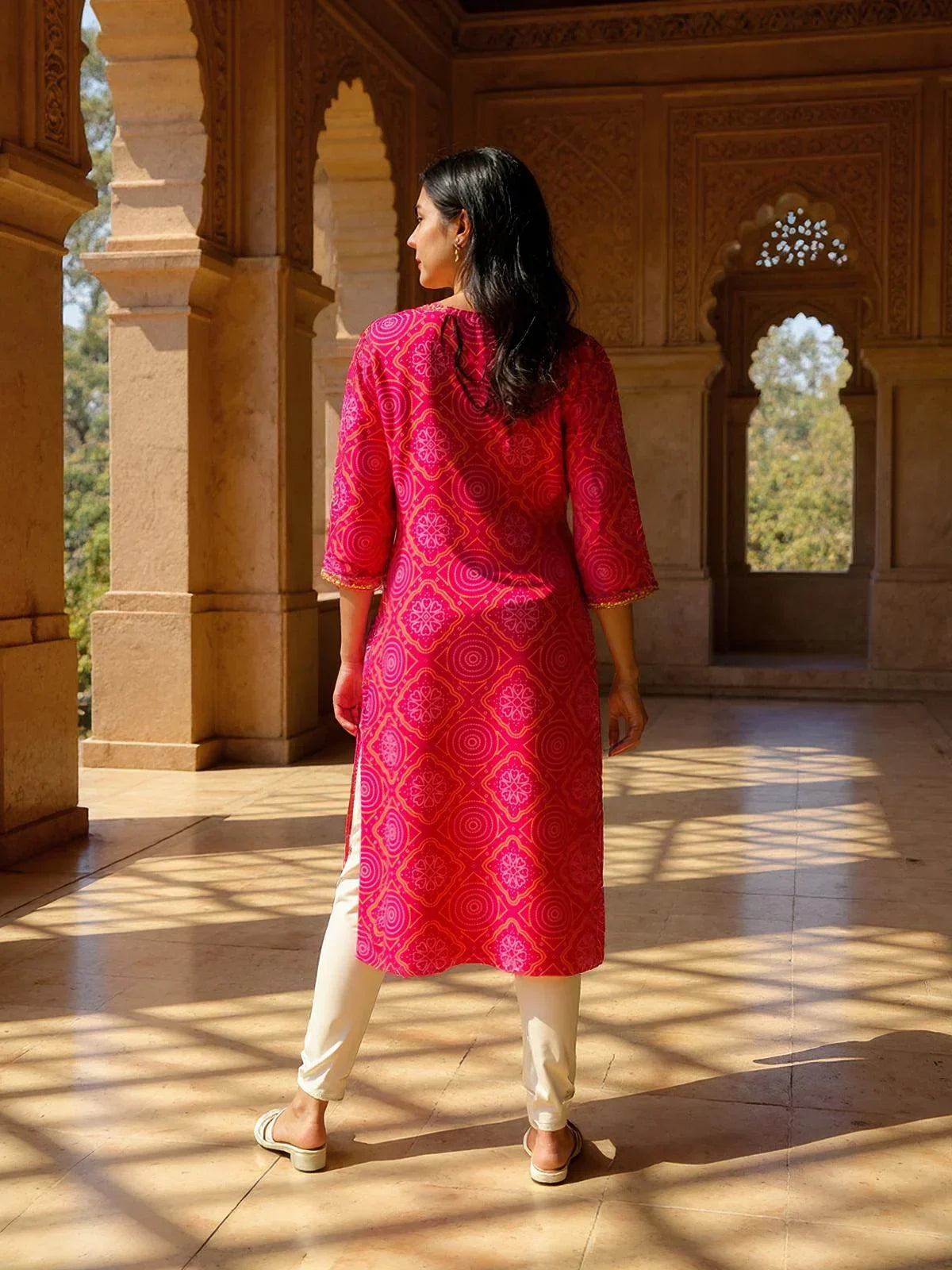 Chanderi Embroidered A-Line Calf Length Kurta