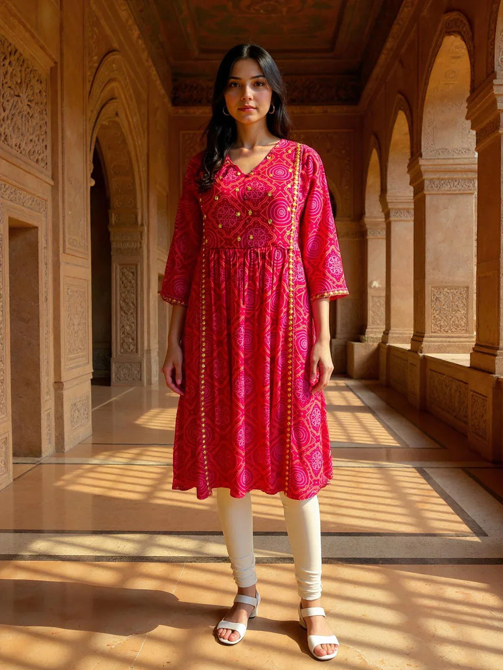Chanderi Embroidered A-Line Calf Length Kurta
