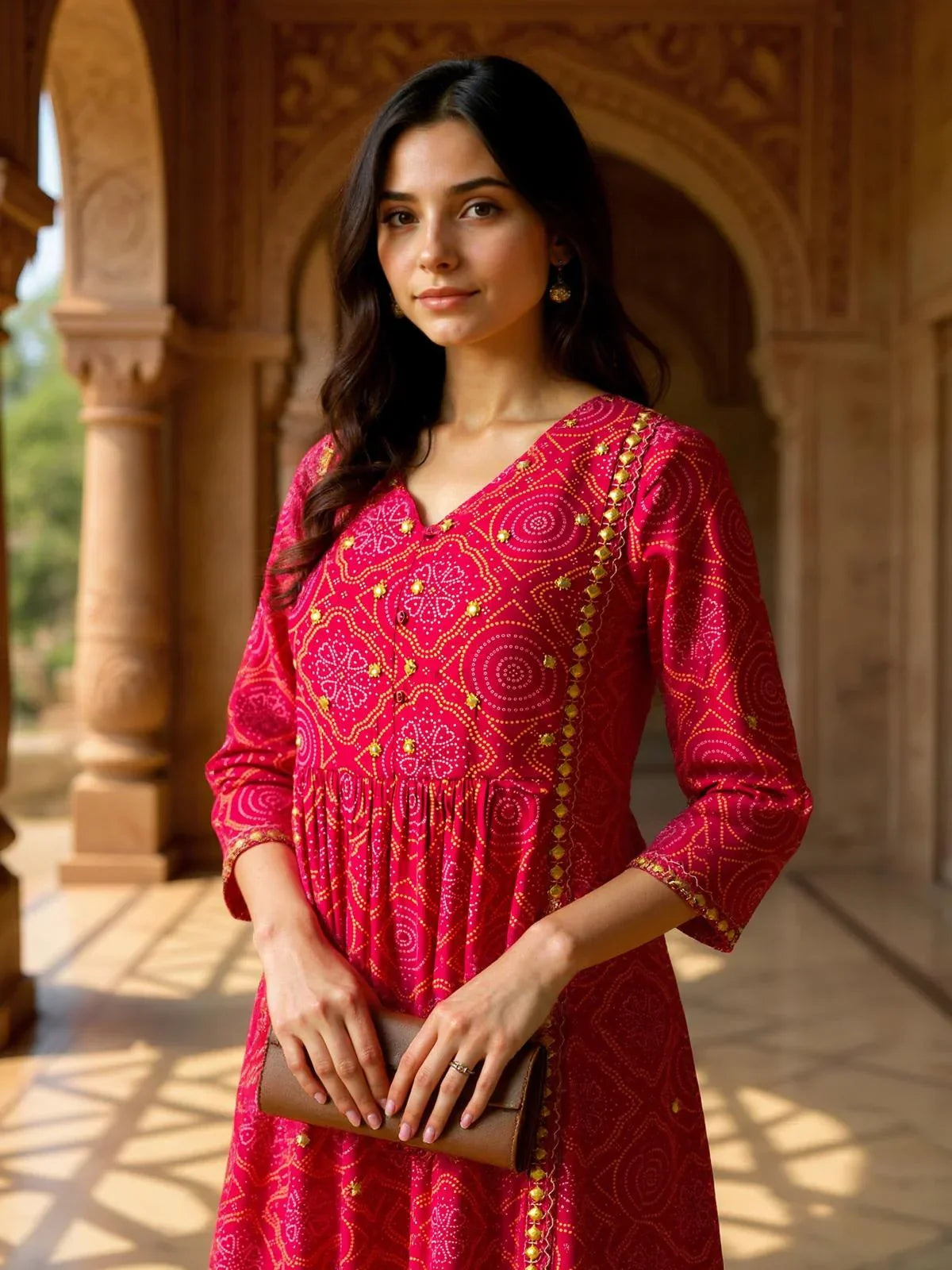 Chanderi Embroidered A-Line Calf Length Kurta