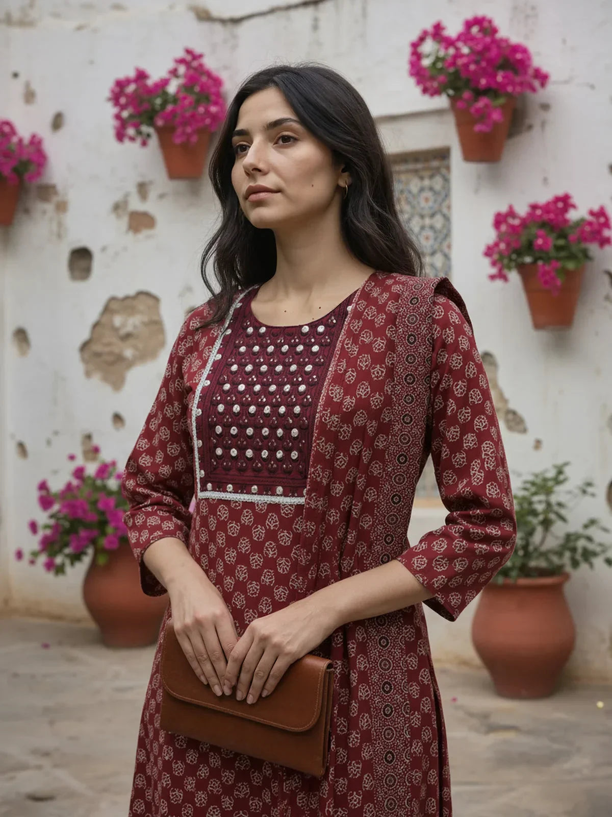 Cotton Embroidered Straight Calf Length Kurta with Pant and Dupatta