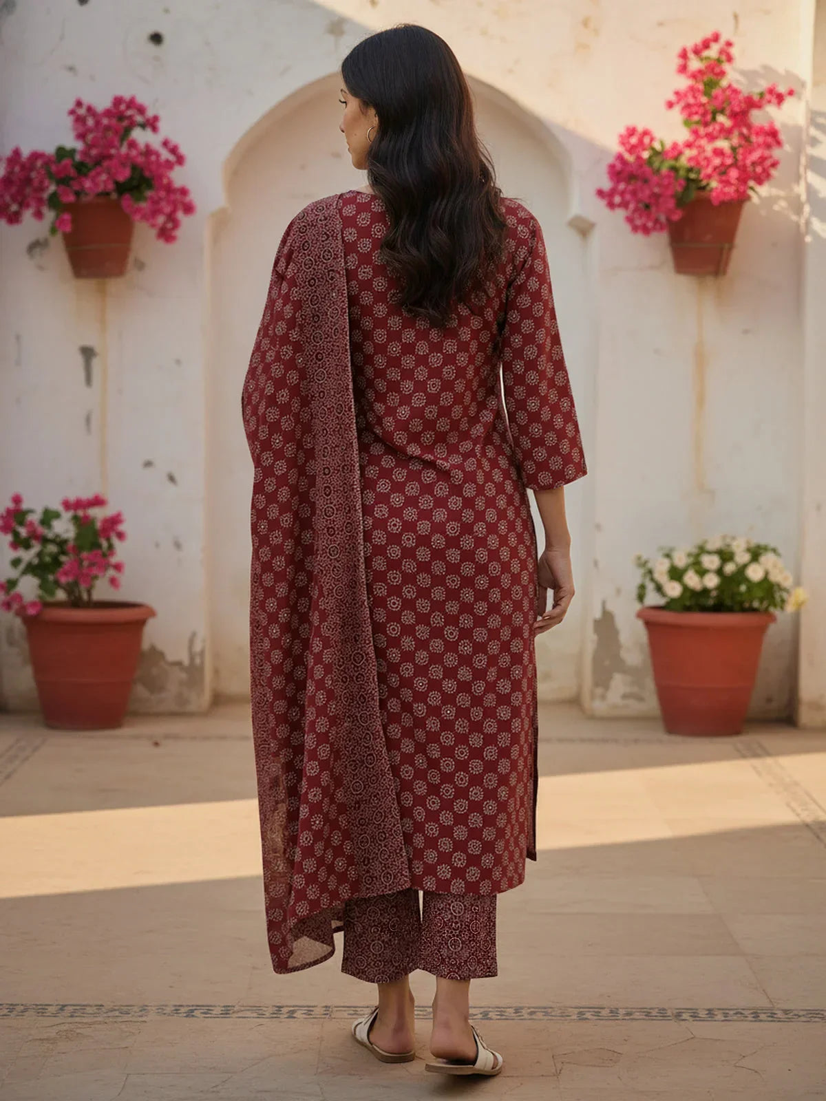 Cotton Embroidered Straight Calf Length Kurta with Pant and Dupatta