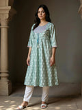 Chanderi Embroidered Flared Calf Length Kurta