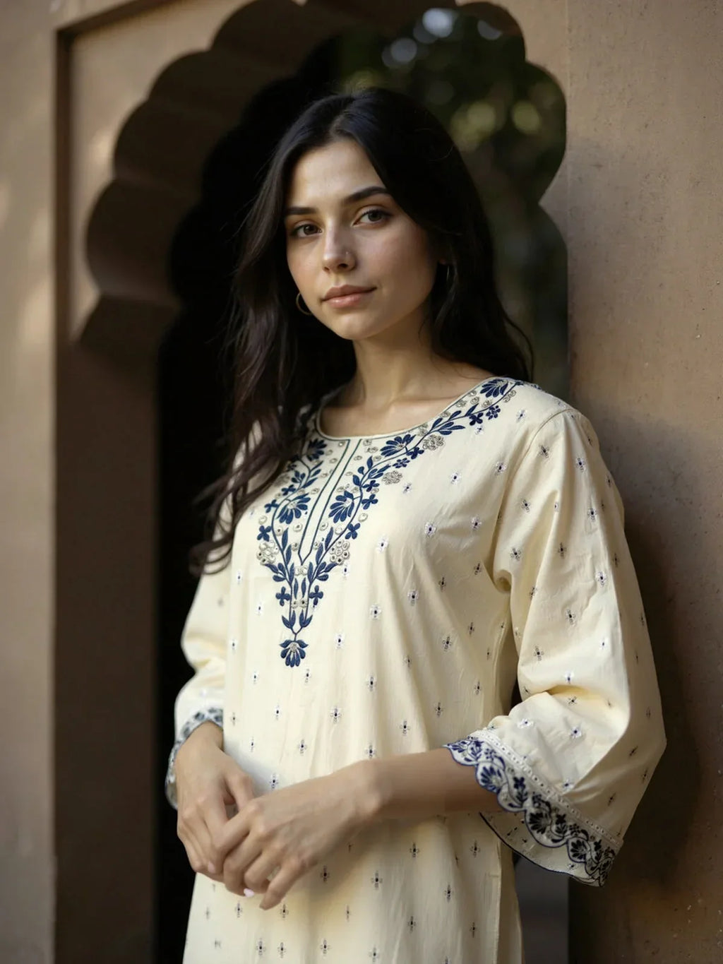COTTON Embroidered Straight Calf Length Kurta