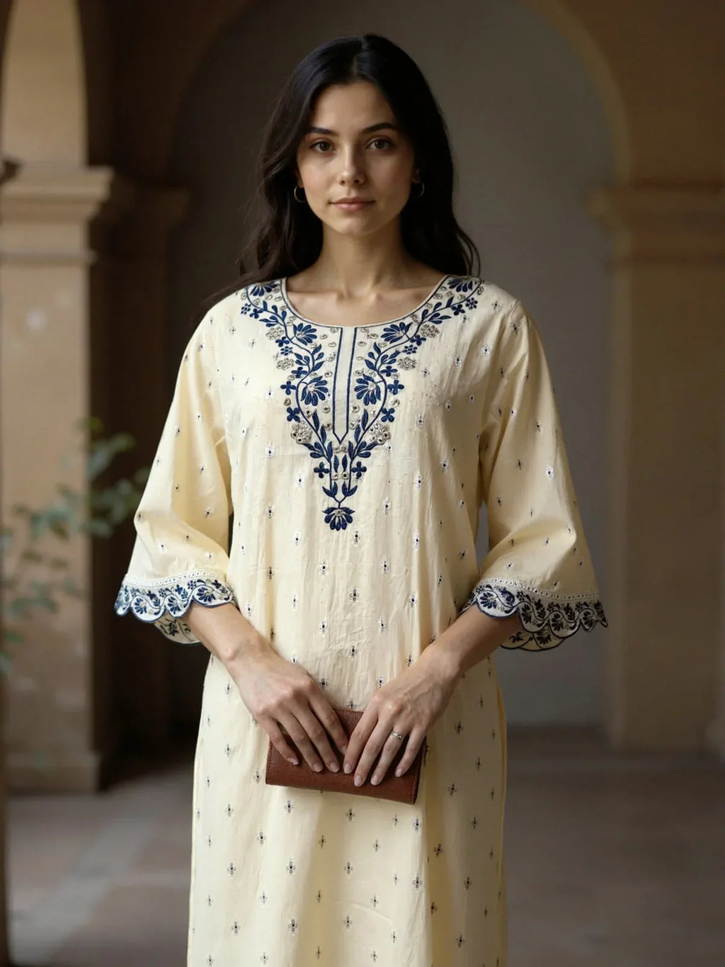 COTTON Embroidered Straight Calf Length Kurta