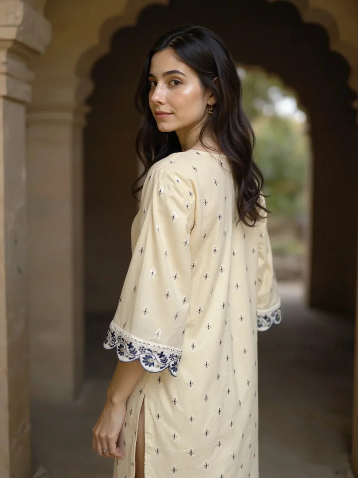 COTTON Embroidered Straight Calf Length Kurta