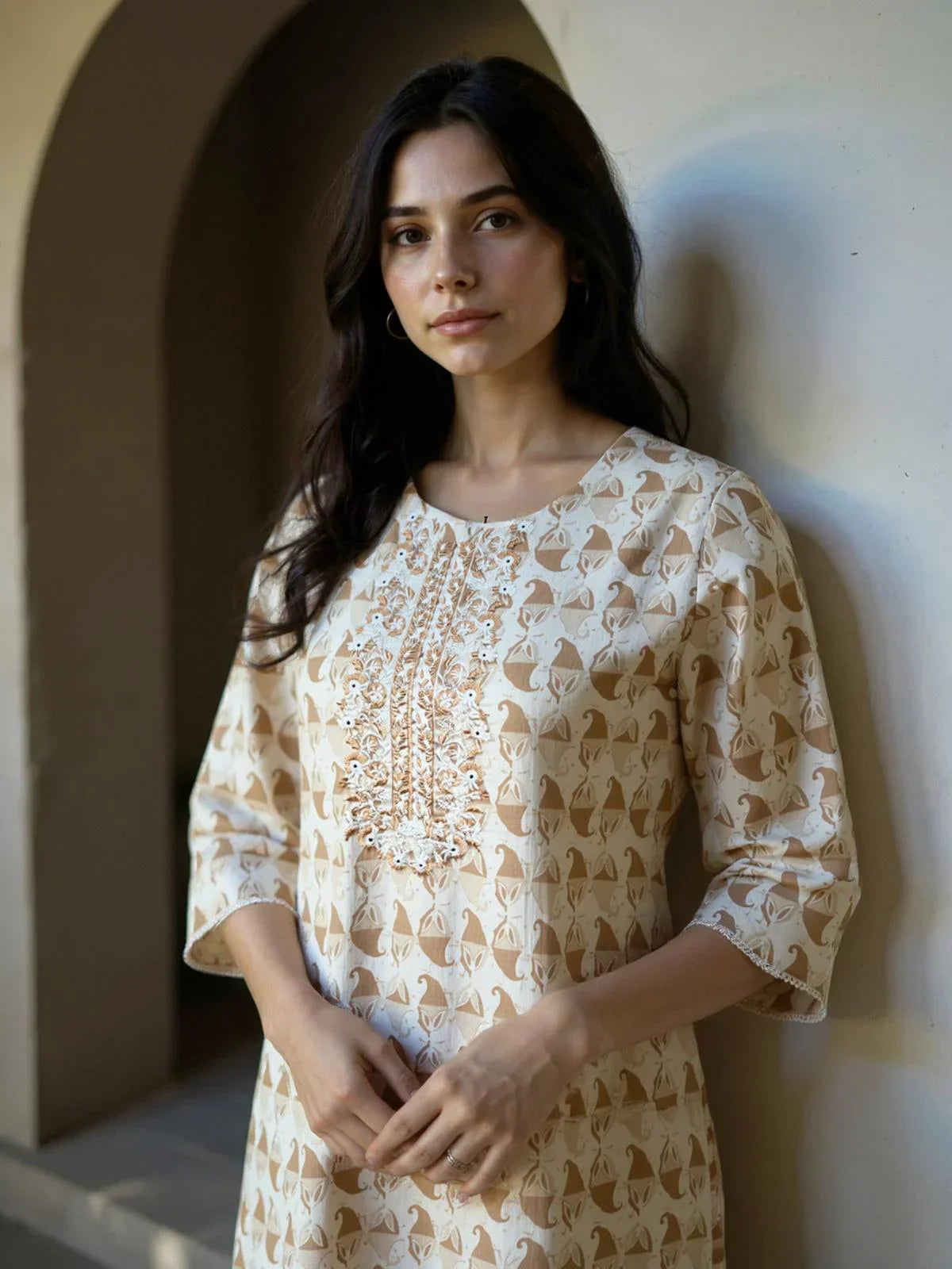 Cotton Embroidered Straight Calf Length Kurta