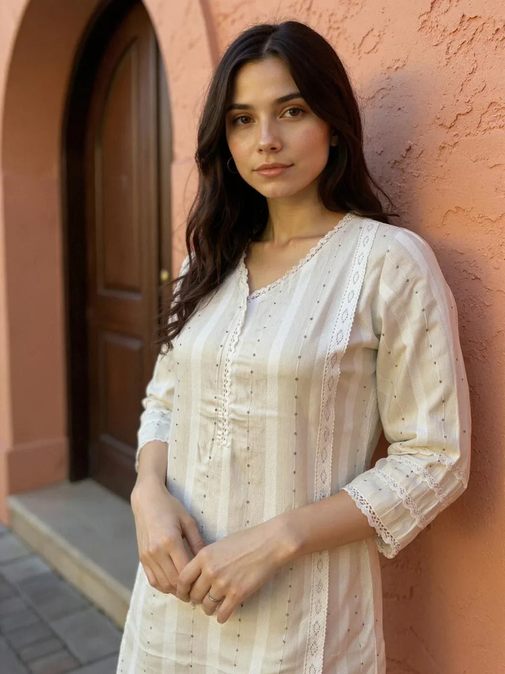 Cotton Embroidered Straight Calf Length Kurta