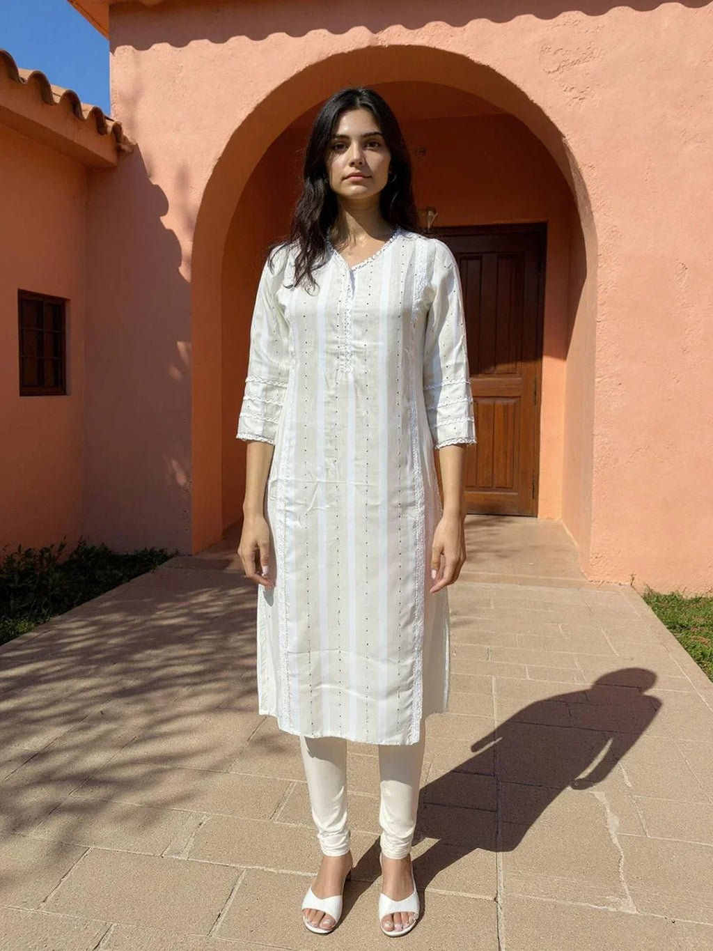 Cotton Embroidered Straight Calf Length Kurta