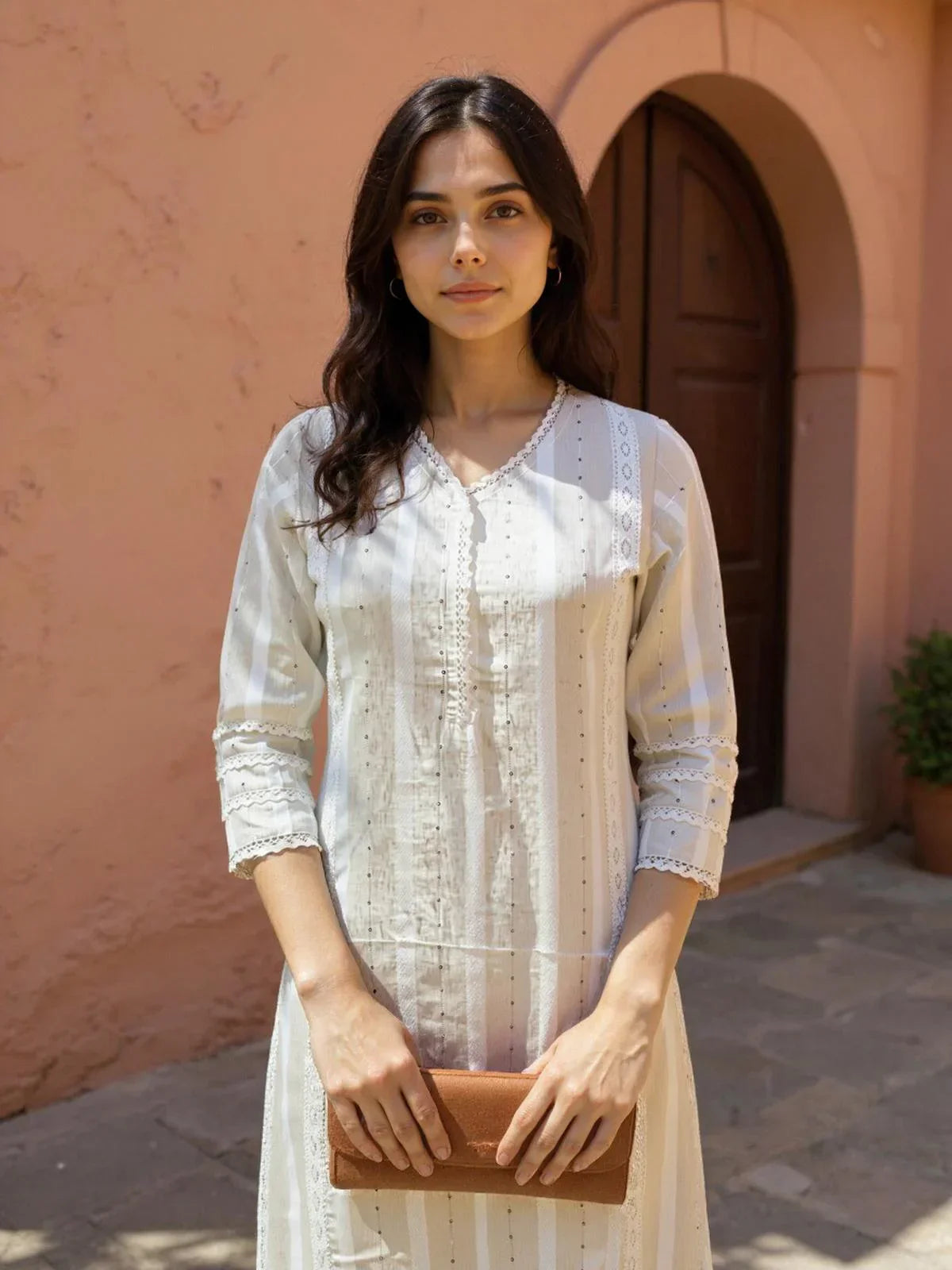 Cotton Embroidered Straight Calf Length Kurta