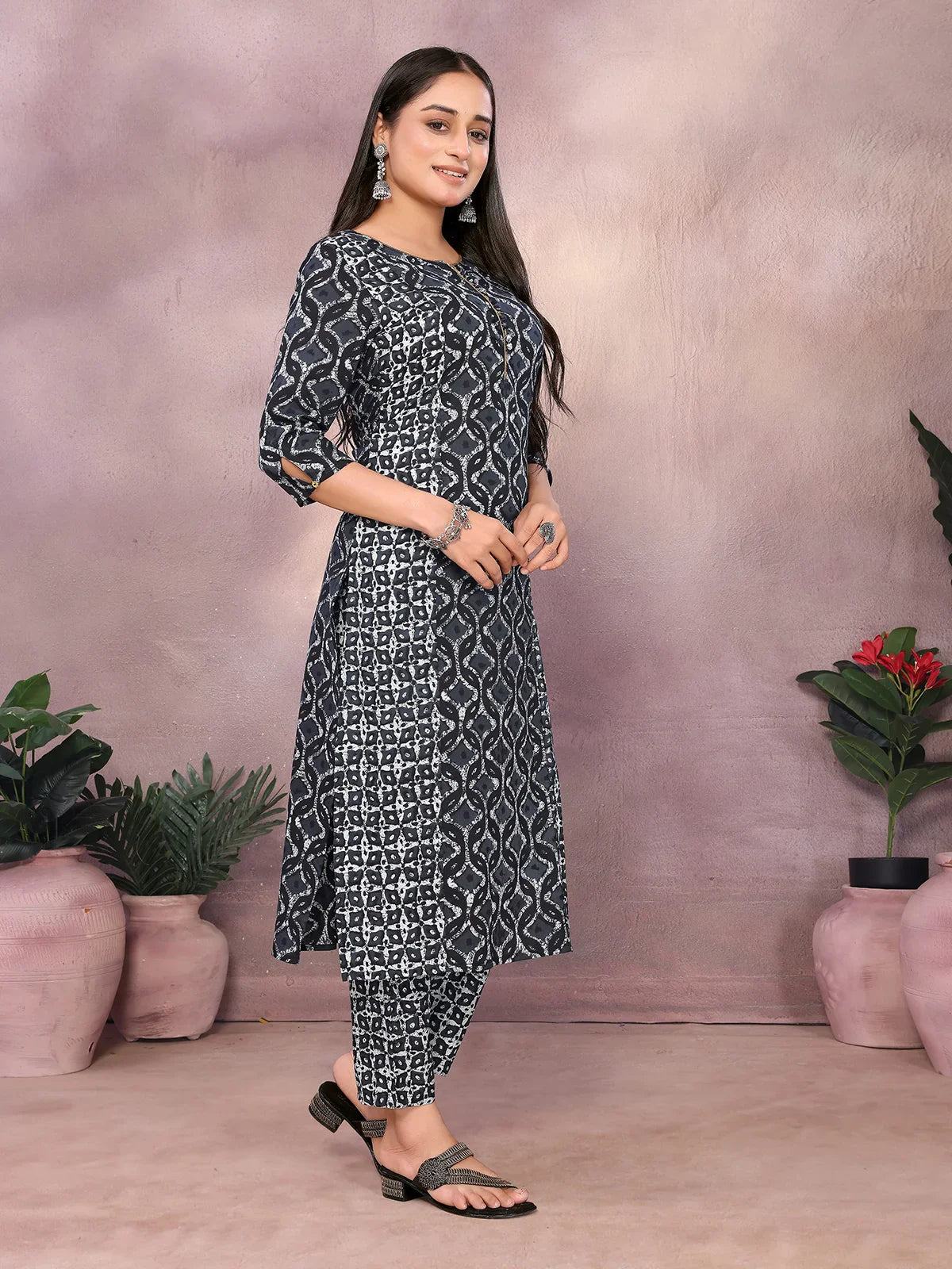 Cotton Printed Straight Calf Length Kurta with Pant