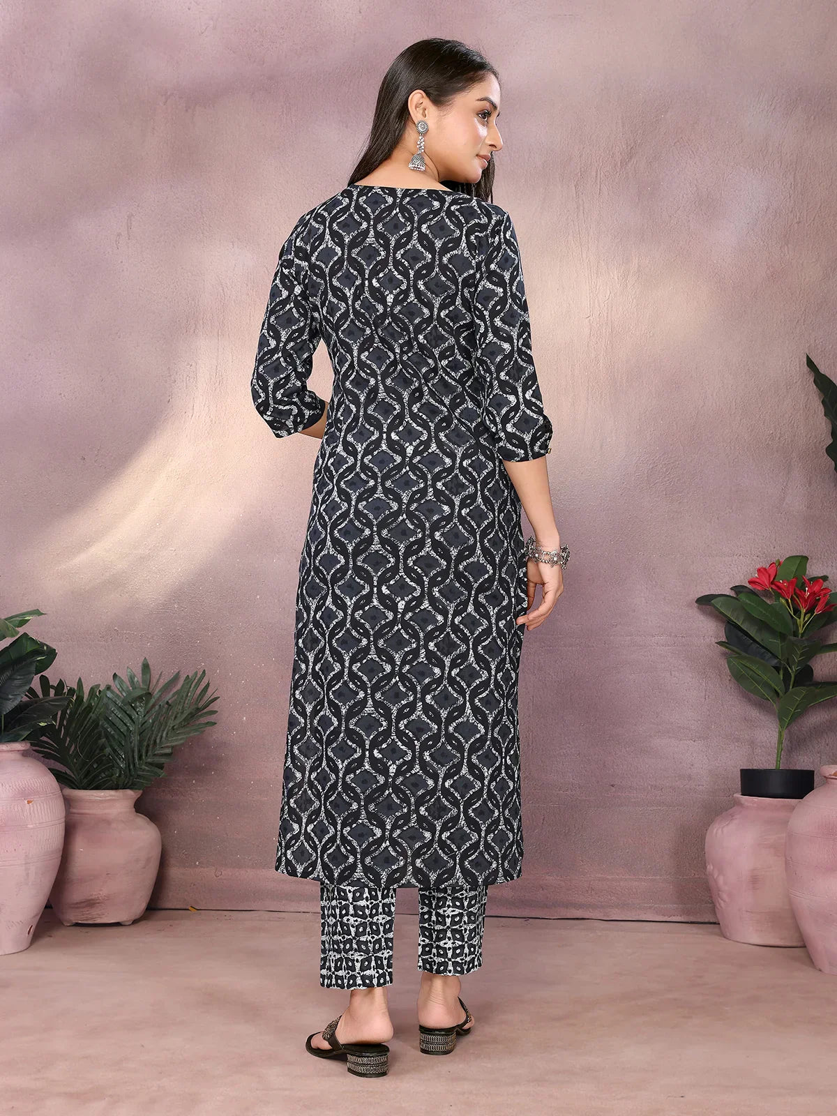Cotton Printed Straight Calf Length Kurta with Pant