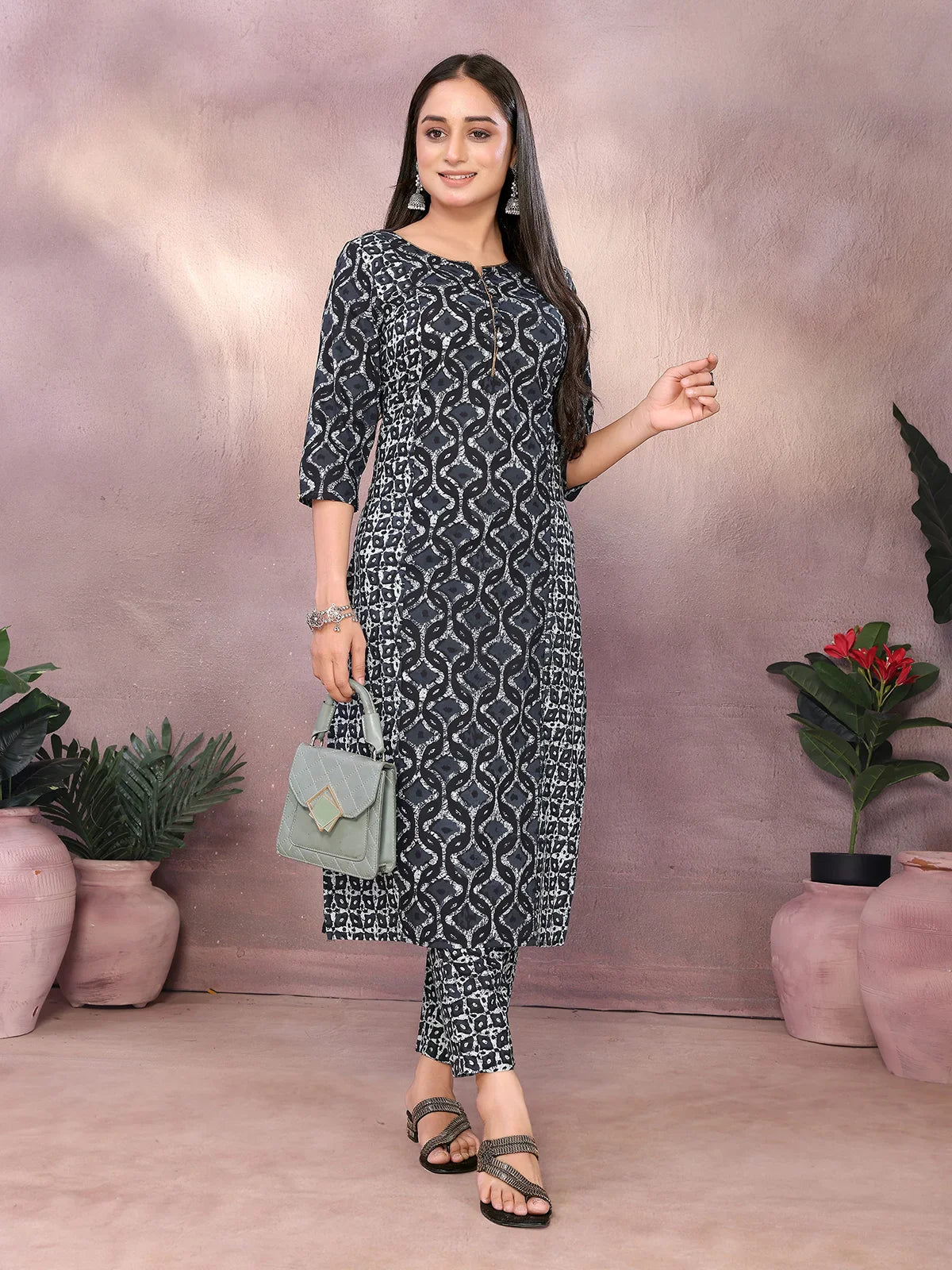 Cotton Printed Straight Calf Length Kurta with Pant