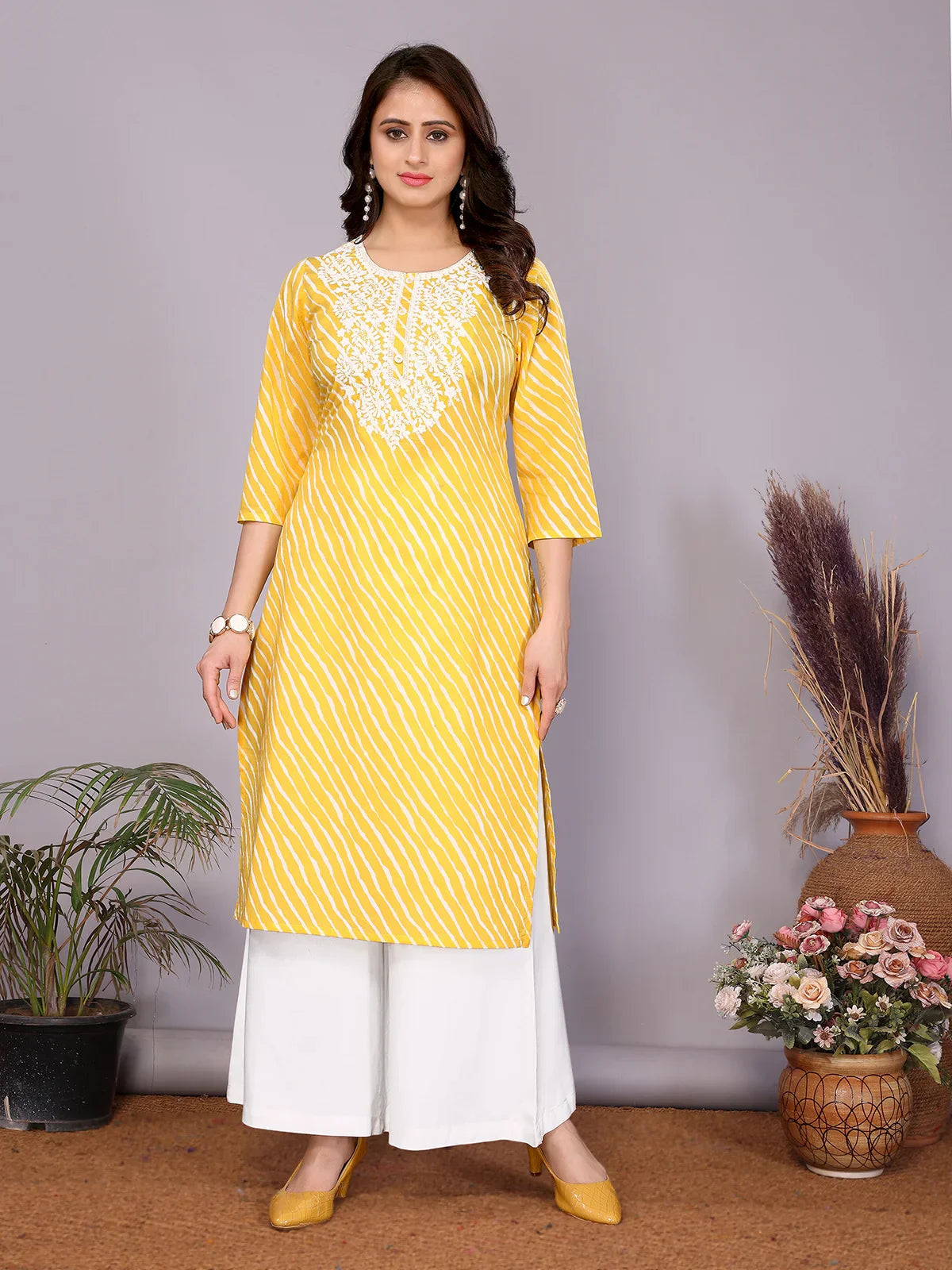 Cotton Embroidered Straight Calf Length Kurta