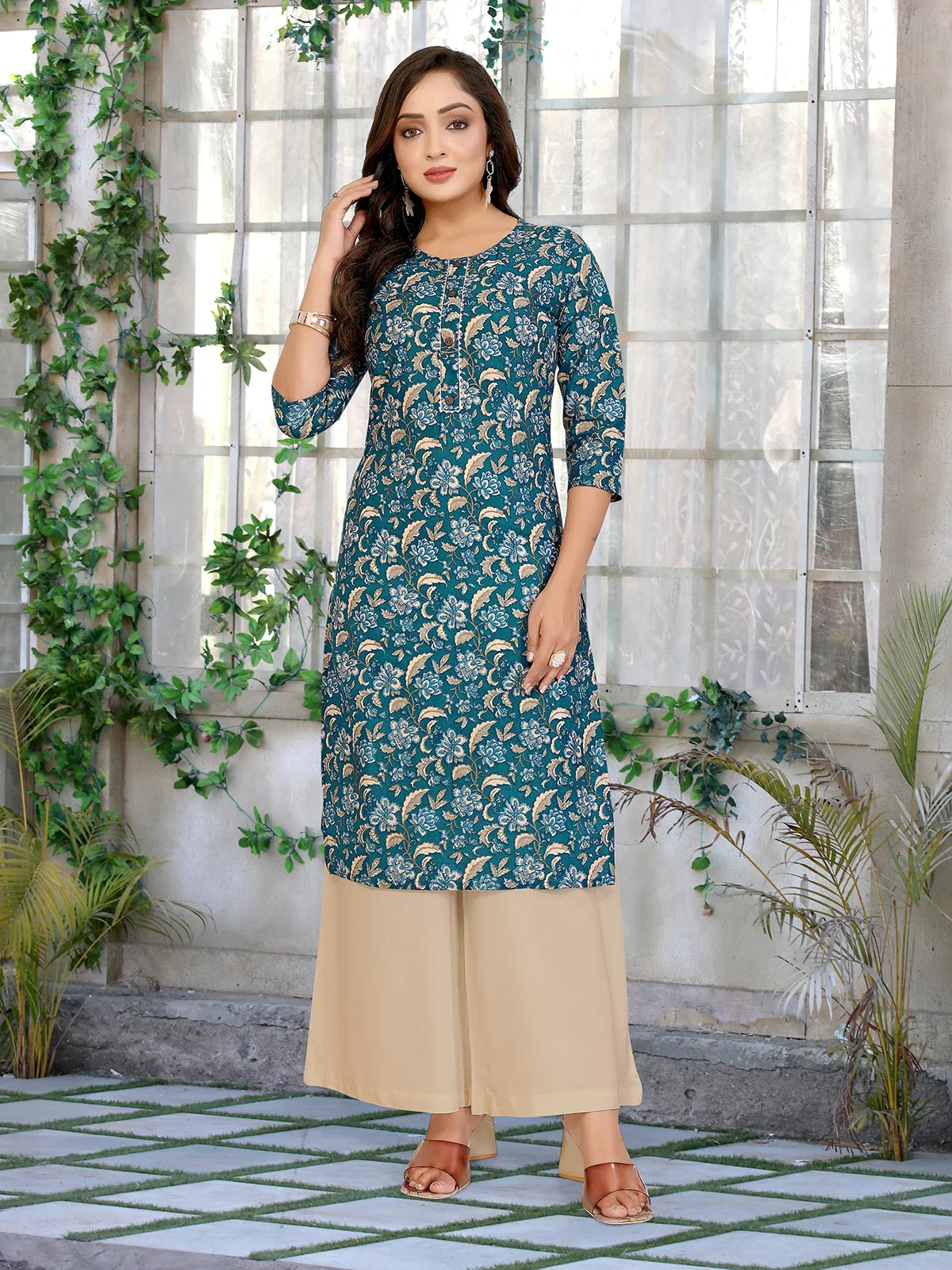 Cotton Printed Straight Knee Length Kurta