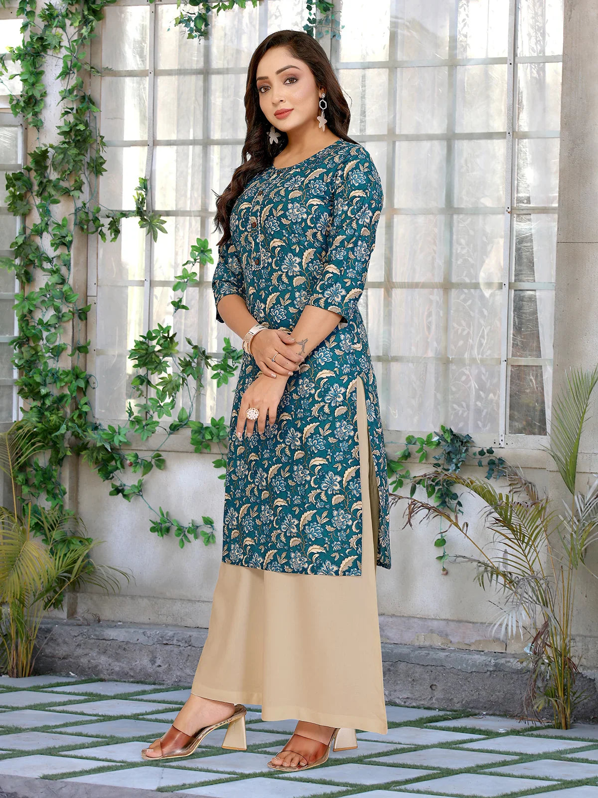 Cotton Printed Straight Knee Length Kurta