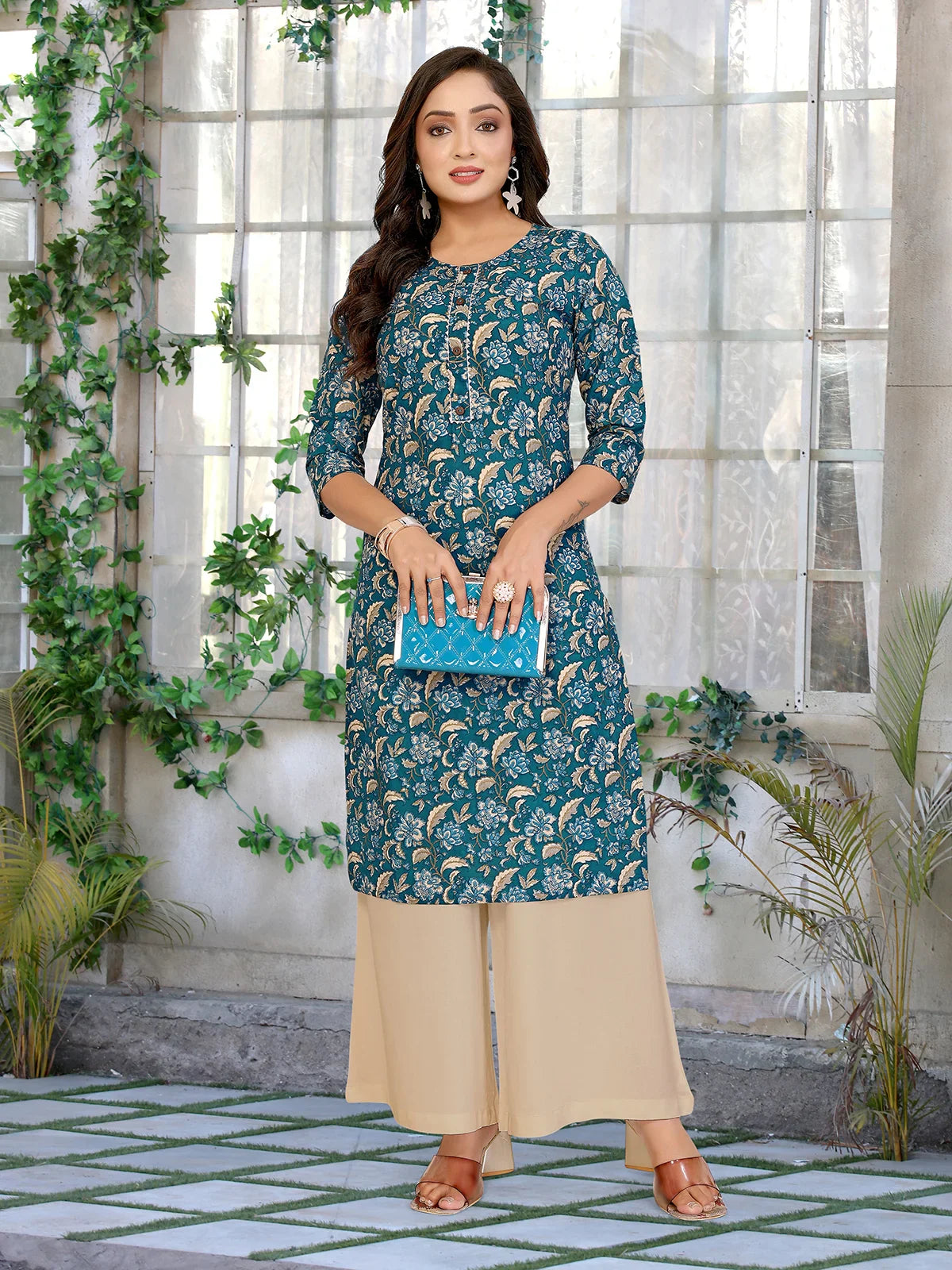 Cotton Printed Straight Knee Length Kurta