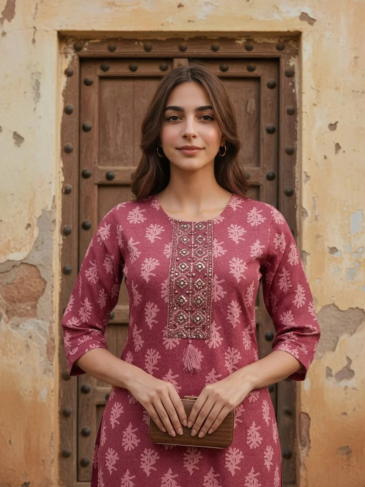 Cotton Embroidered Straight Calf Length Kurta