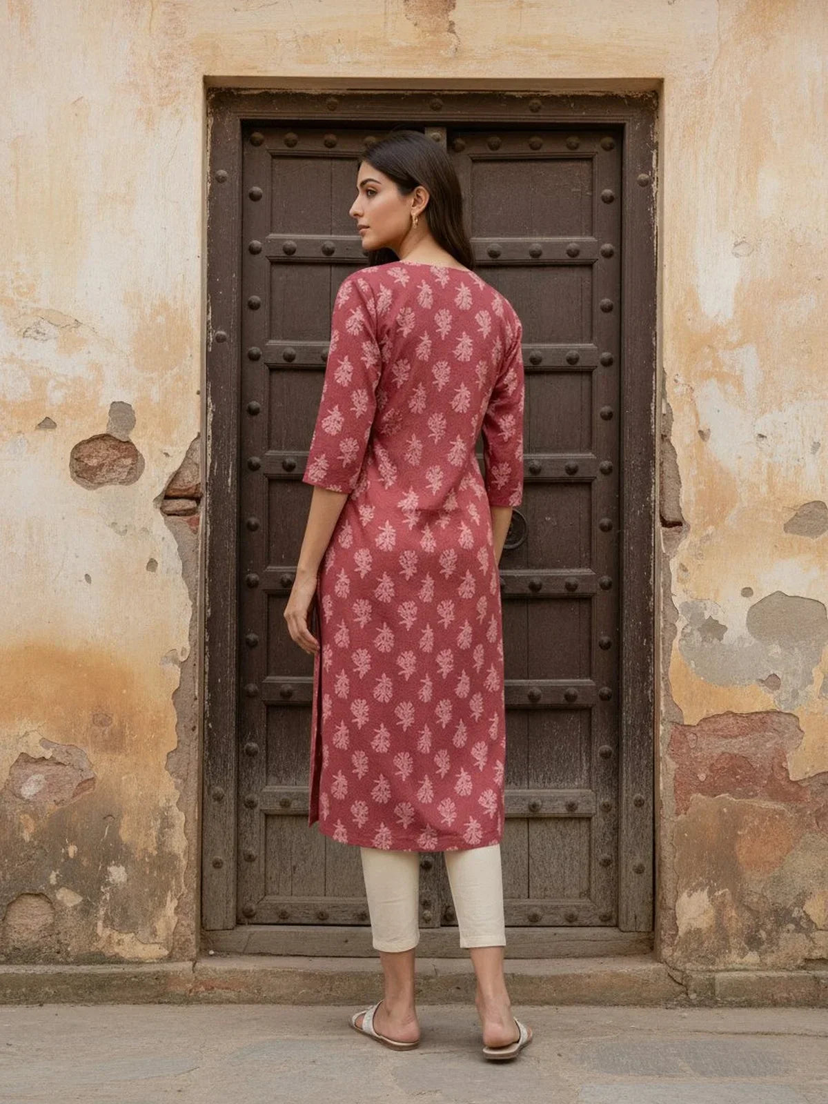 Cotton Embroidered Straight Calf Length Kurta